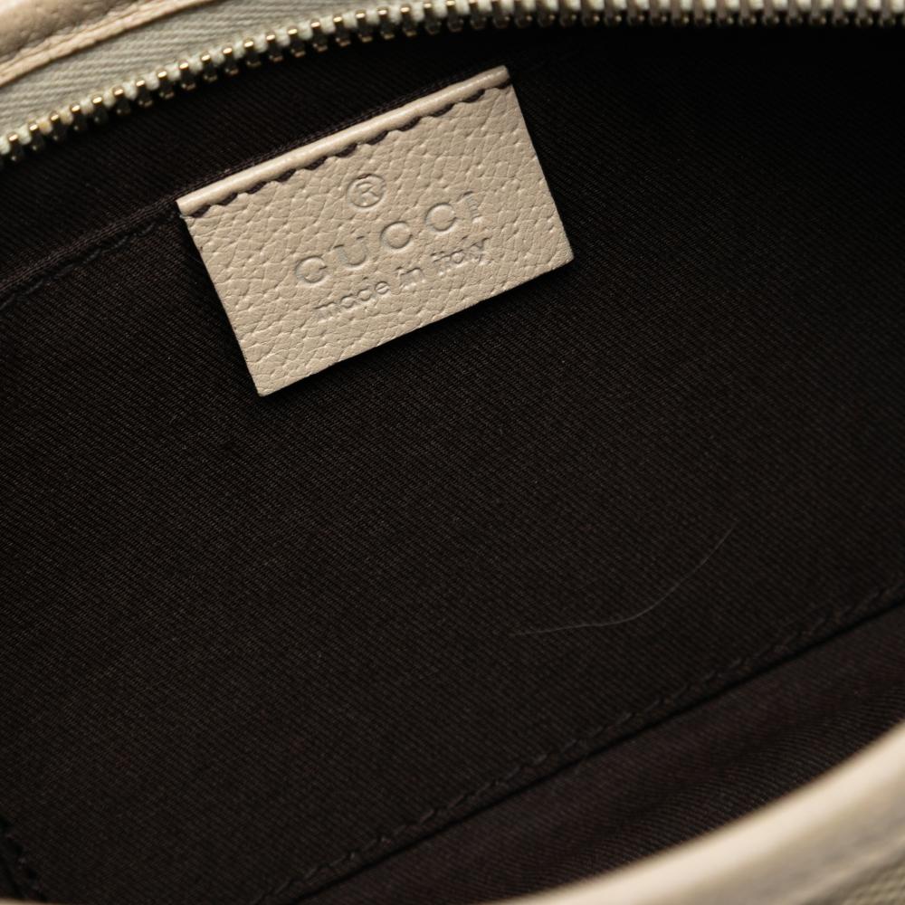 Gucci B Gucci Brown Beige with White Canvas Fabric GG Abbey D Ring Pochette Italy