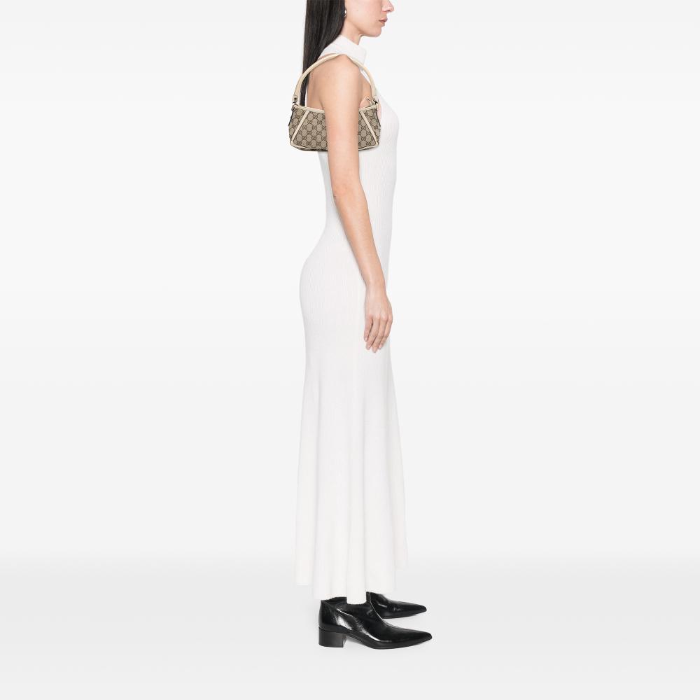 Gucci B Gucci Brown Beige with White Canvas Fabric GG Abbey D Ring Pochette Italy