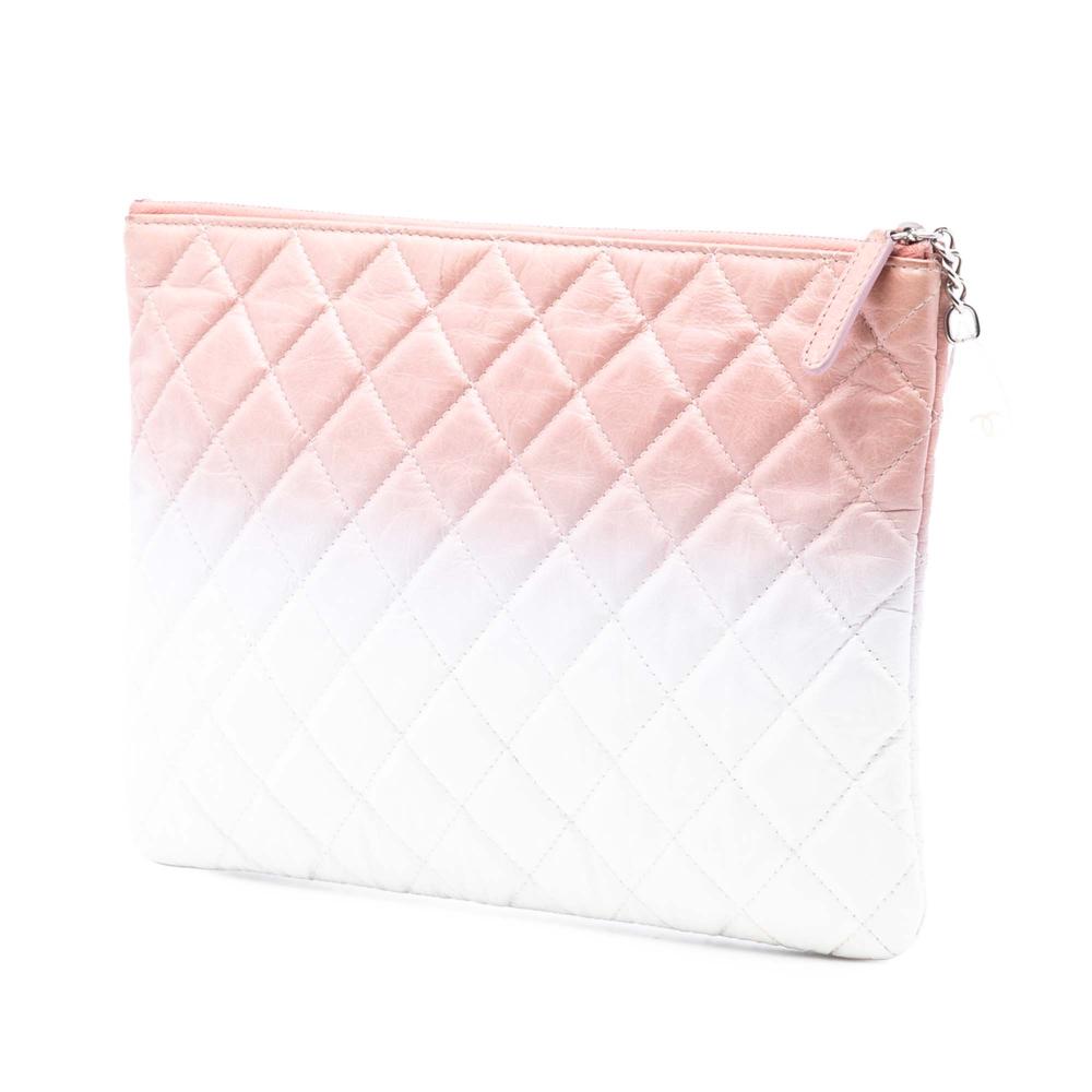 Chanel AB Chanel Pink with White Calf Leather Medium CC Quilted Aged skin Ombre O Case Clutch Italy