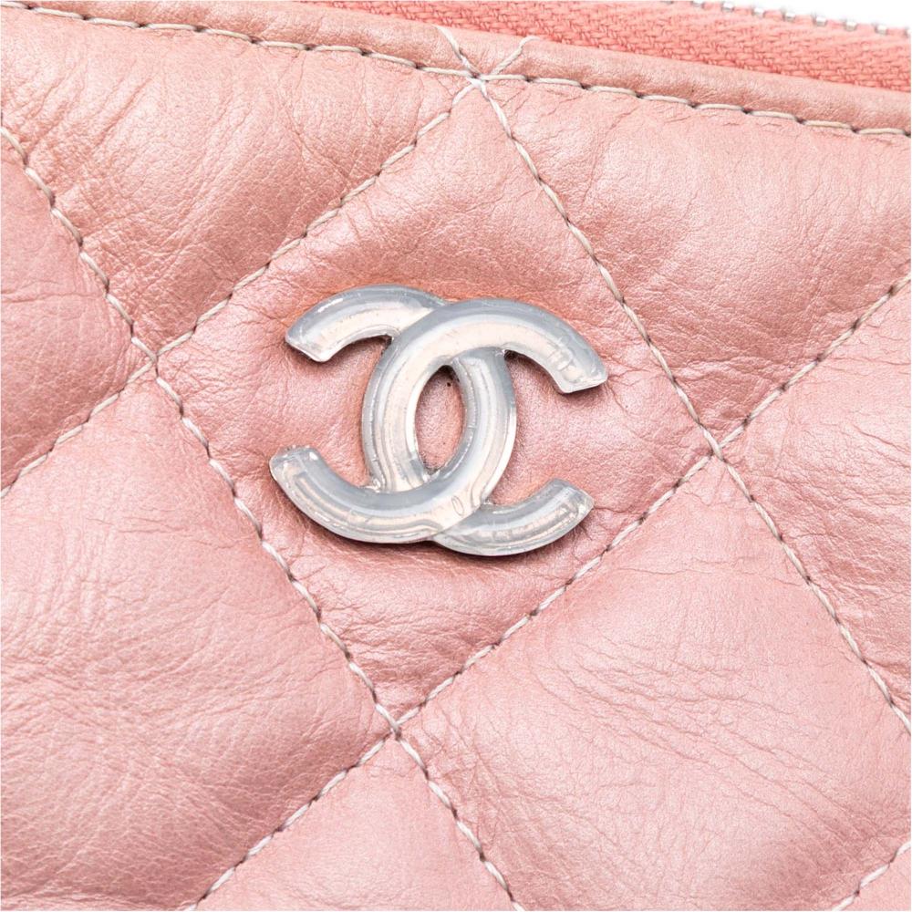 Chanel AB Chanel Pink with White Calf Leather Medium CC Quilted Aged skin Ombre O Case Clutch Italy