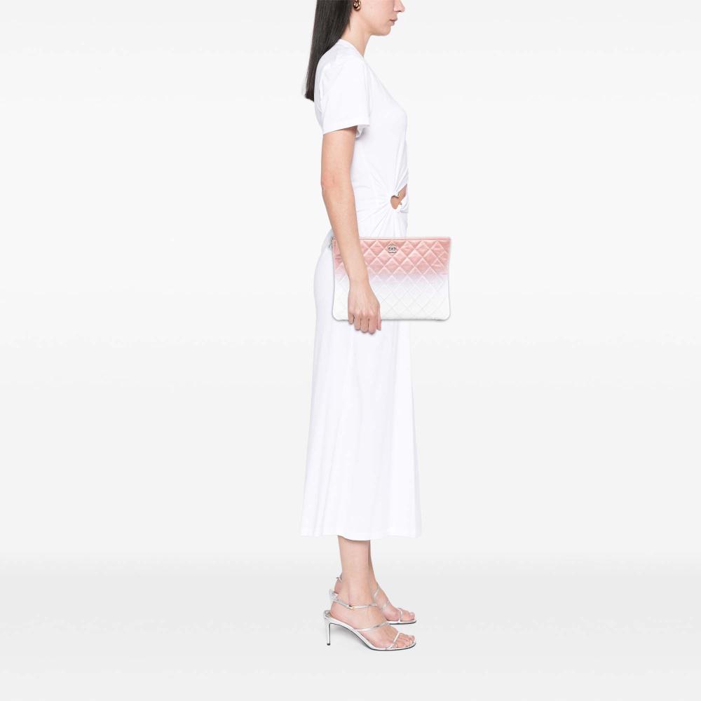 Chanel AB Chanel Pink with White Calf Leather Medium CC Quilted Aged skin Ombre O Case Clutch Italy