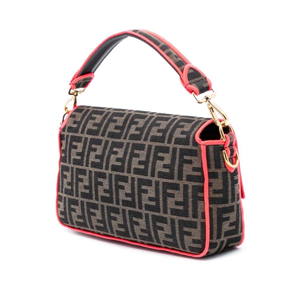 Fendi B Fendi Brown Canvas Fabric Medium Zucca Fluo Trim Baguette Satchel Italy