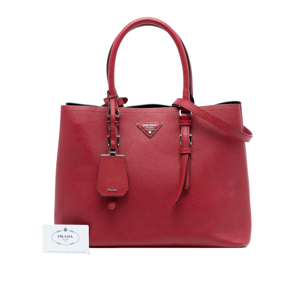 Prada B Prada Red Saffiano Leather Large Cuir Double Satchel Italy