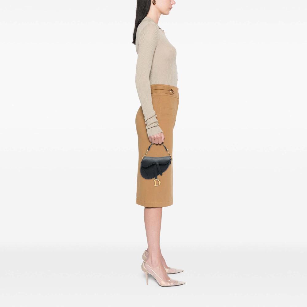 Christian Dior AB Dior Black Calf Leather Mini Grained skin Saddle Bag Italy