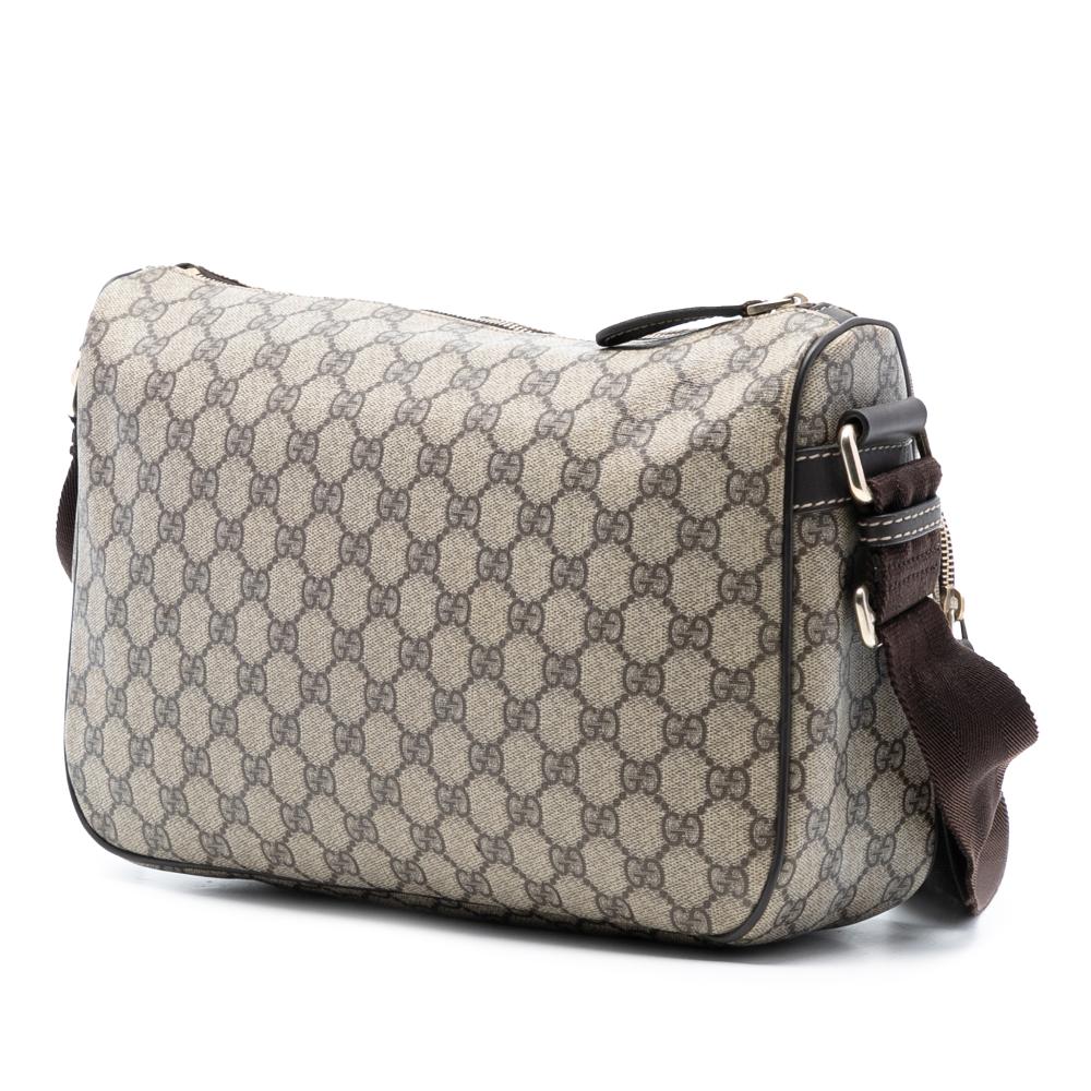 Gucci AB Gucci Brown Beige Coated Canvas Fabric GG Supreme Double Pocket Crossbody Italy