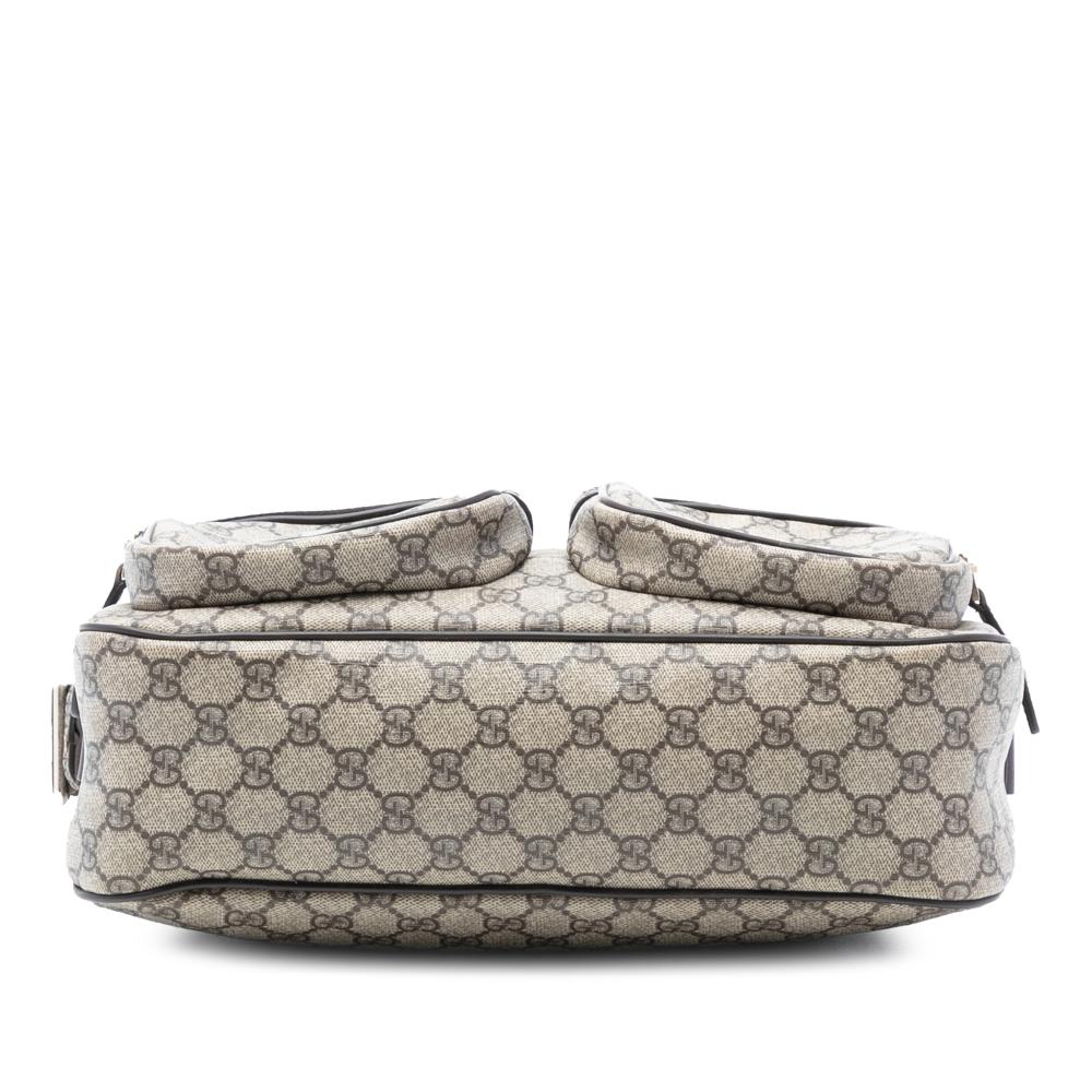 Gucci AB Gucci Brown Beige Coated Canvas Fabric GG Supreme Double Pocket Crossbody Italy