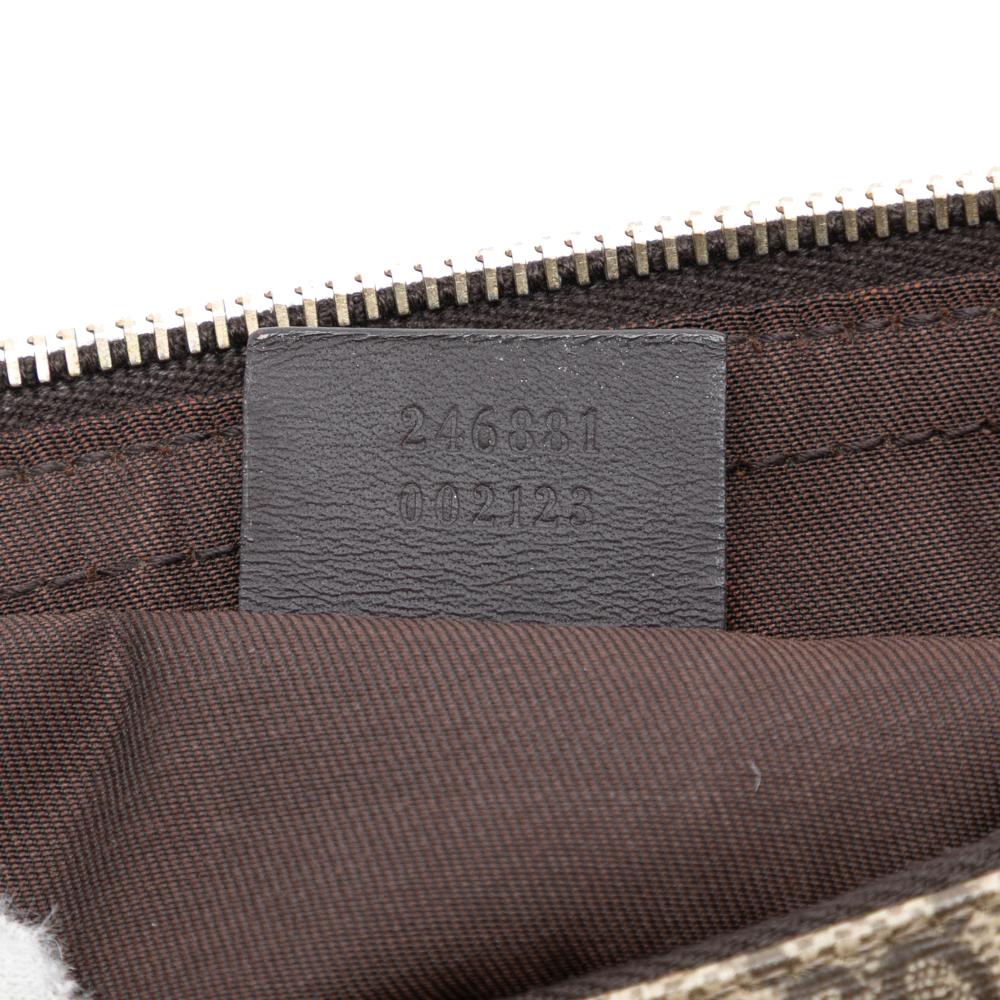 Gucci AB Gucci Brown Beige Coated Canvas Fabric GG Supreme Double Pocket Crossbody Italy