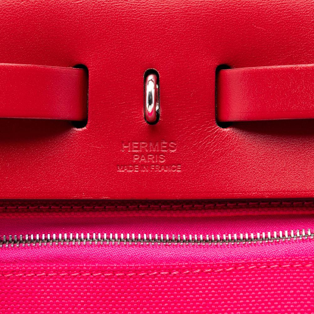 Hermès B Hermès Pink Dark Pink with Red Canvas Fabric Toile Herbag Zip 31 Laque France