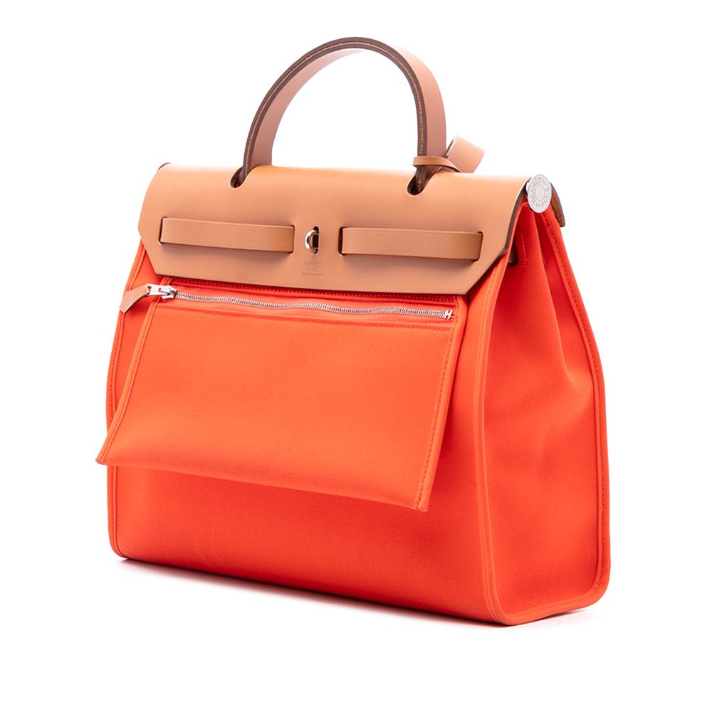 Hermès AB Hermès Orange Dark Orange with Brown Canvas Fabric Toile Herbag Zip 31 France