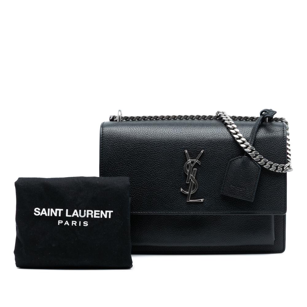 Saint Laurent AB Saint Laurent Black Calf Leather Medium Grained skin Monogram Sunset Crossbody Italy
