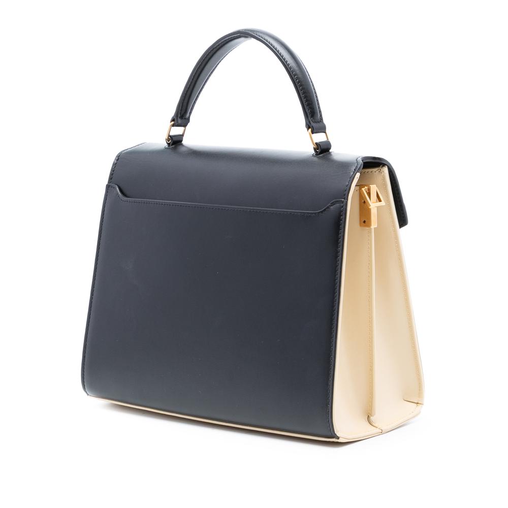 Saint Laurent Black Medium Bicolor Smooth Calfskin Classic Monogram Cassandra Top Handle Bag Italy