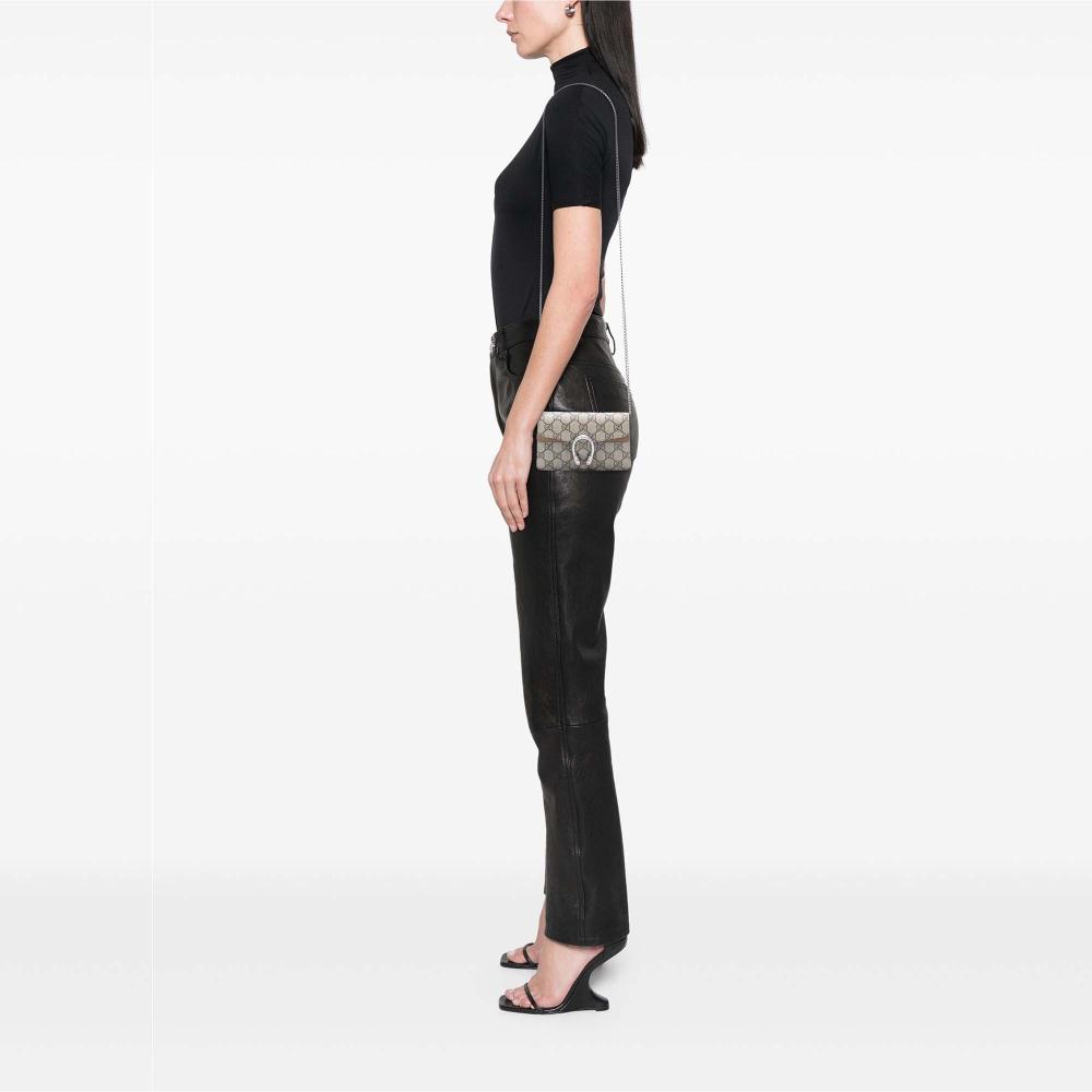 Gucci AB Gucci Brown Beige Coated Canvas Fabric Mini GG Supreme Dionysus Crossbody Italy