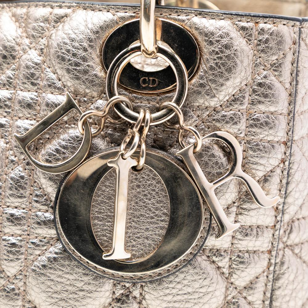 Christian Dior AB Dior Gold Light Gold Calf Leather Medium Metallic Grained skin Cannage Supple Lady Dior Italy