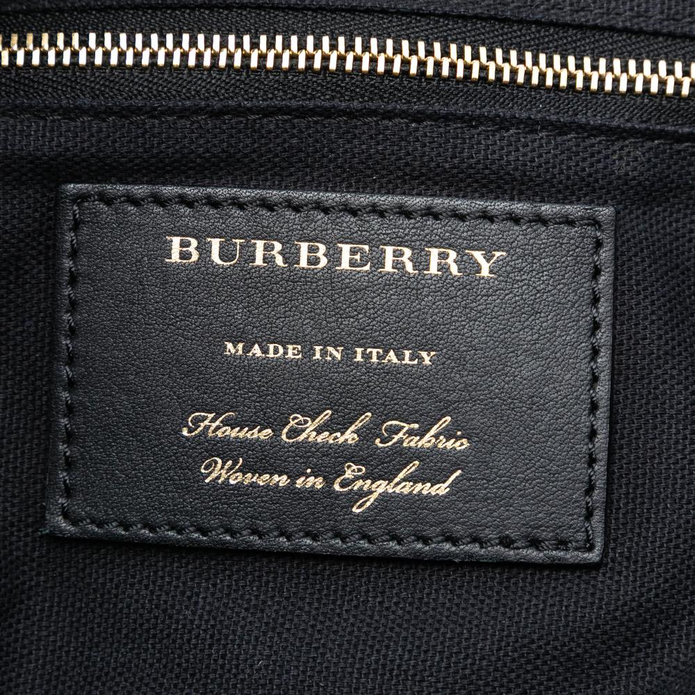 Burberry B Burberry Black with Brown Beige Calf Leather Small and House Check Canvas Canterbury Tote Italy