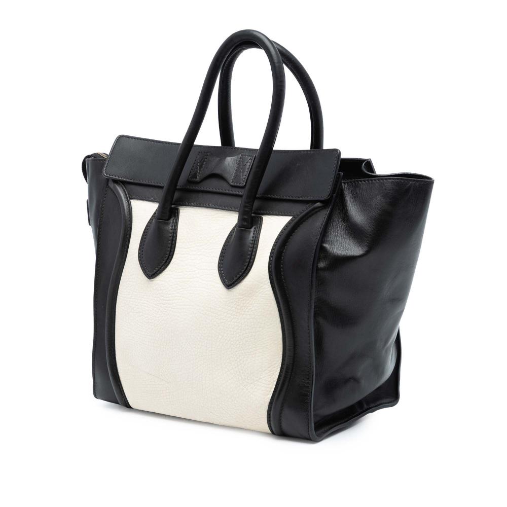 Celine B Celine White with Black Calf Leather Mini Bicolor skin Luggage Tote Italy
