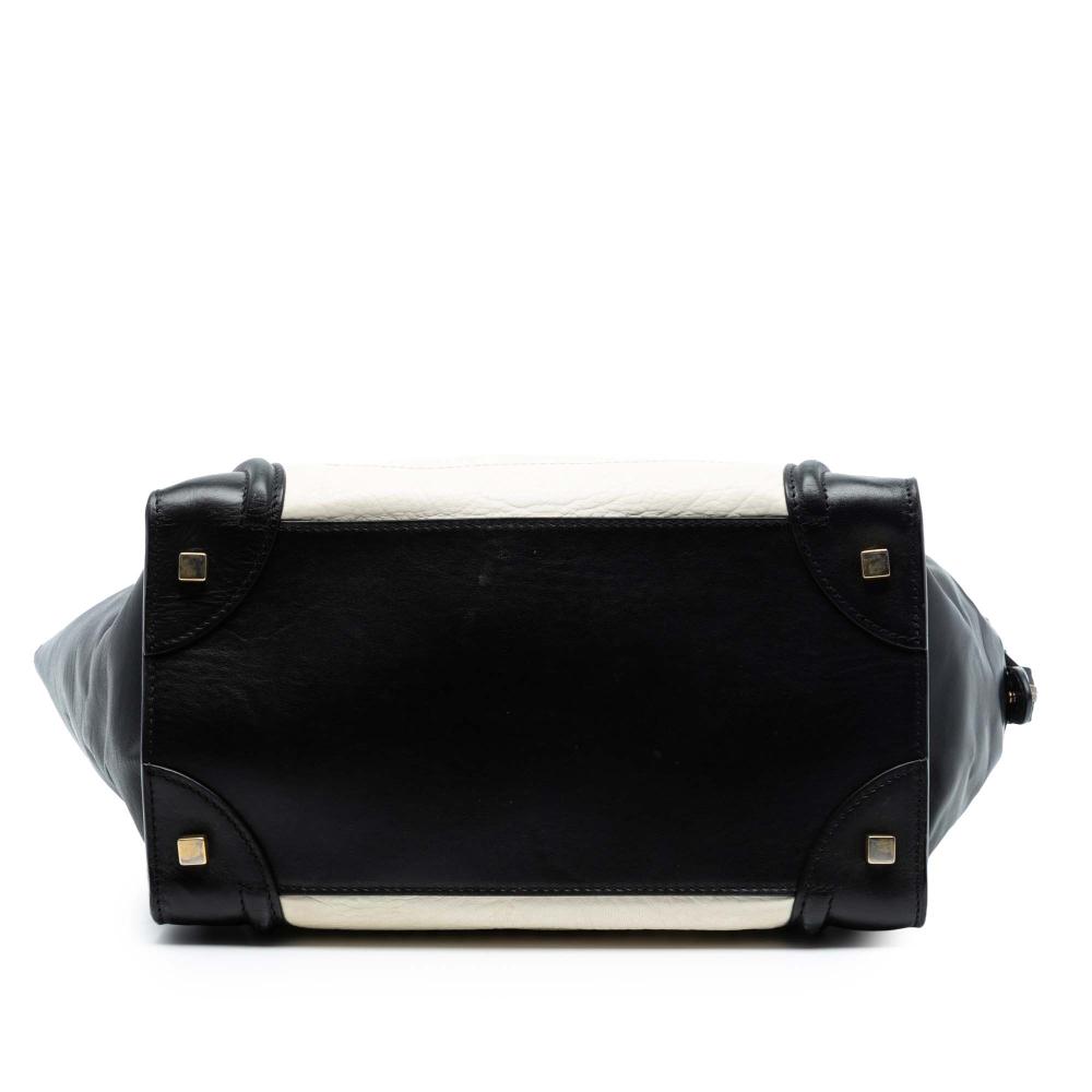 Celine B Celine White with Black Calf Leather Mini Bicolor skin Luggage Tote Italy