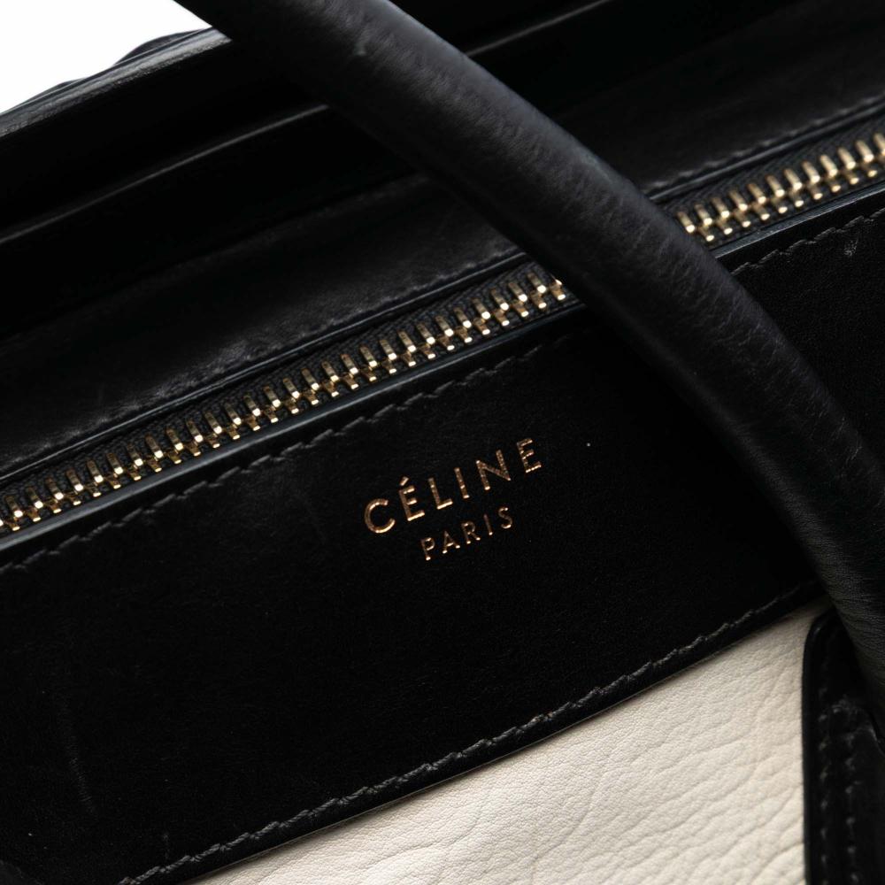 Celine B Celine White with Black Calf Leather Mini Bicolor skin Luggage Tote Italy