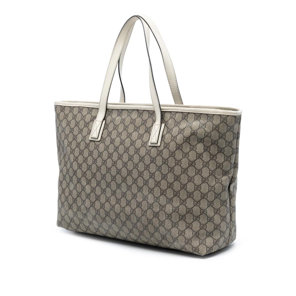 Gucci AB Gucci Brown Beige with White Coated Canvas Fabric GG Supreme Tote Italy