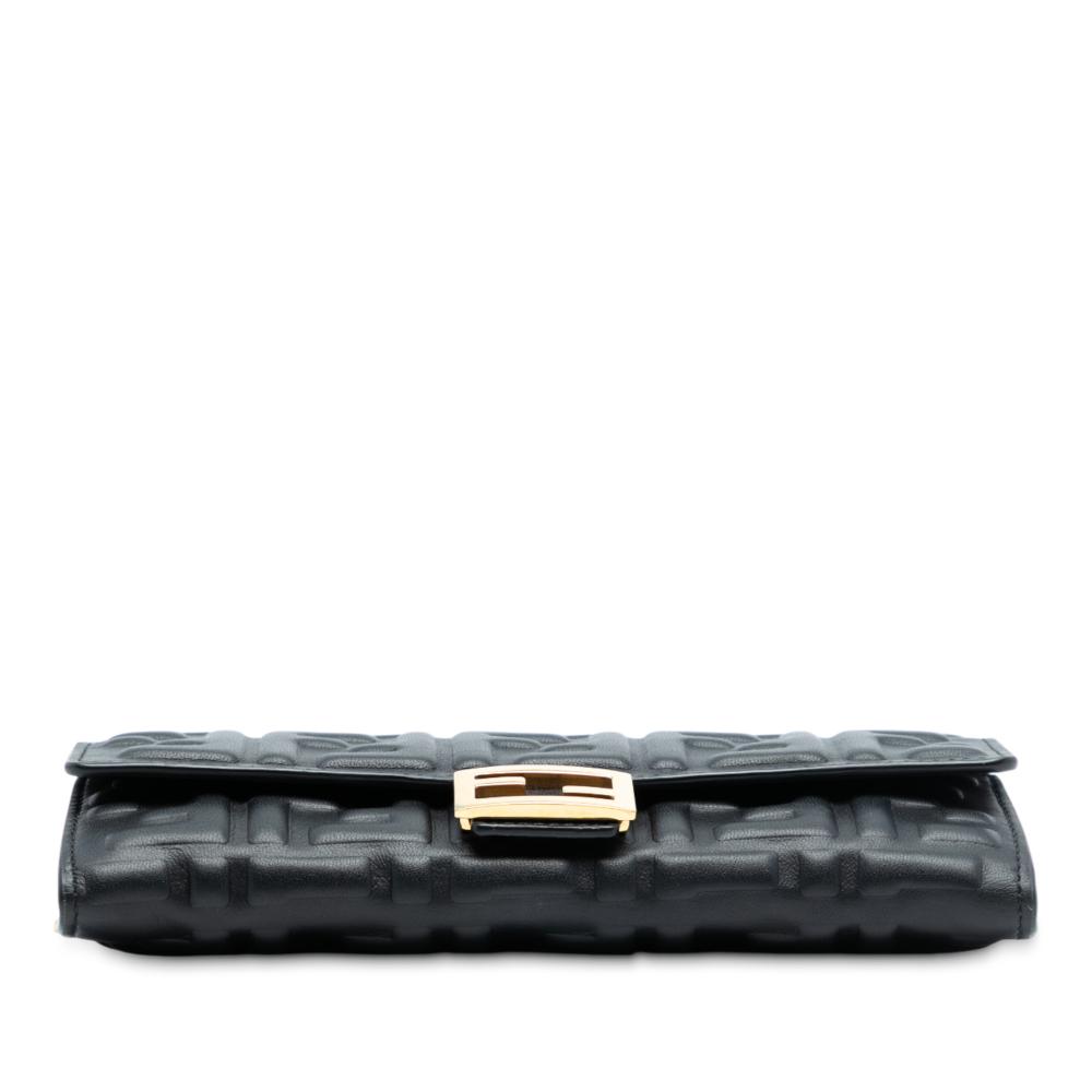 Fendi Black Nappa Leather Leather Zucca Embossed Nappa Baguette Continental Wallet With Chain Italy