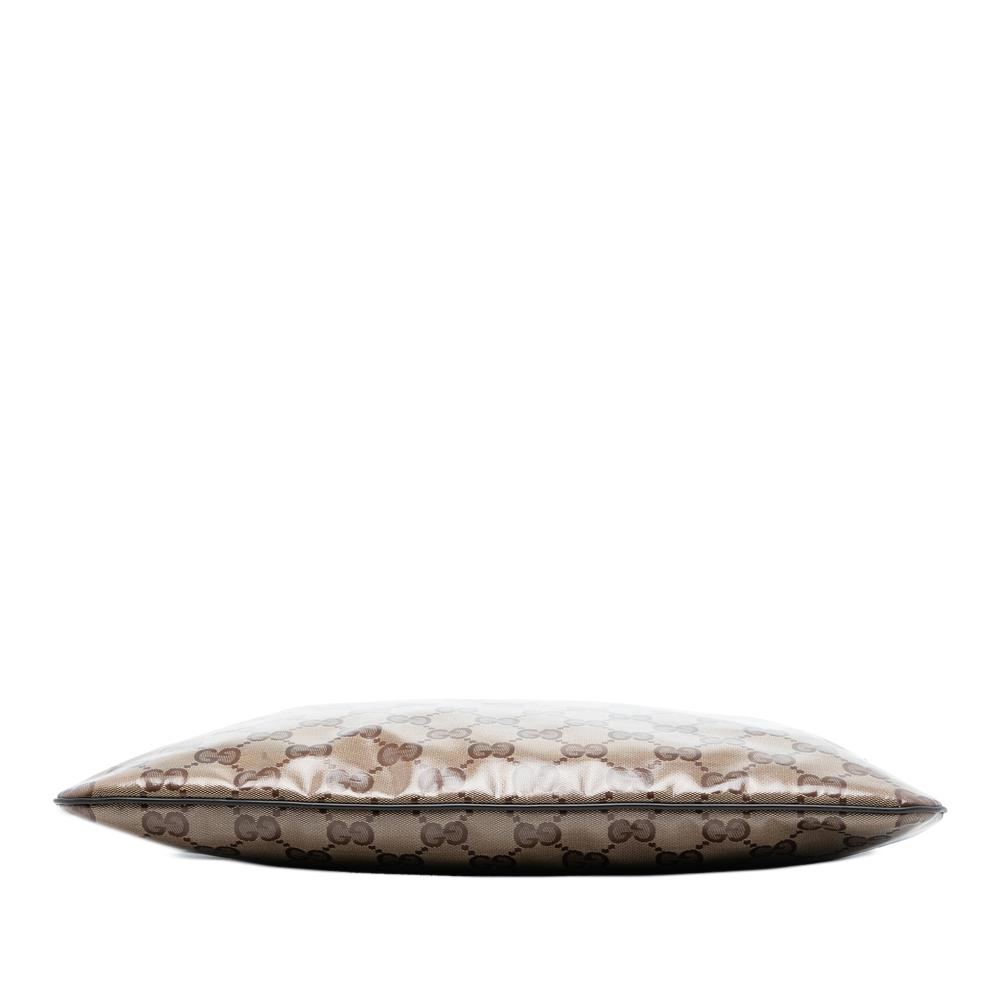 Gucci B Gucci Brown Beige Coated Canvas Fabric GG Crystal Crossbody Italy