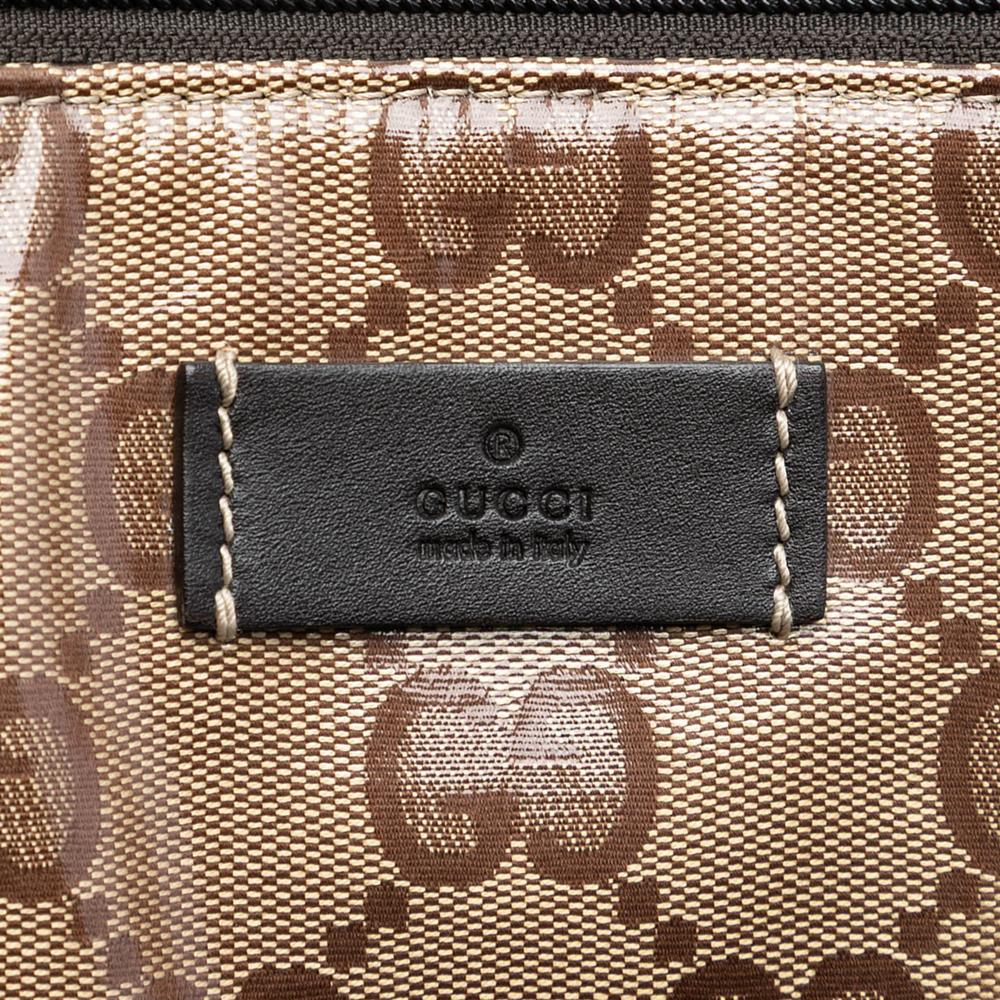 Gucci B Gucci Brown Beige Coated Canvas Fabric GG Crystal Crossbody Italy