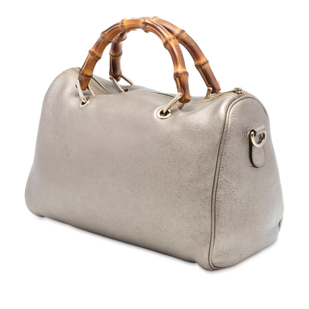 Gucci B Gucci Gold Calf Leather Medium skin Bamboo Shopper Boston Bag Italy