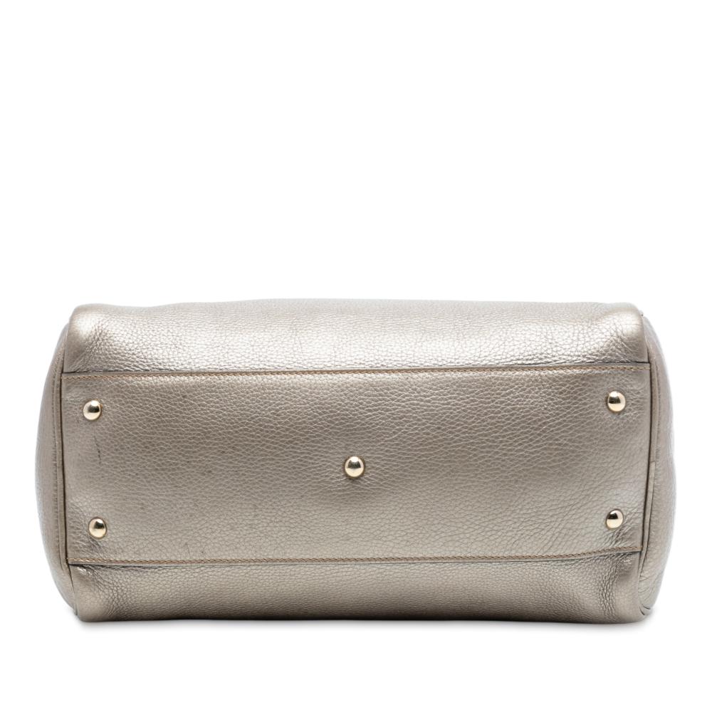 Gucci B Gucci Gold Calf Leather Medium skin Bamboo Shopper Boston Bag Italy