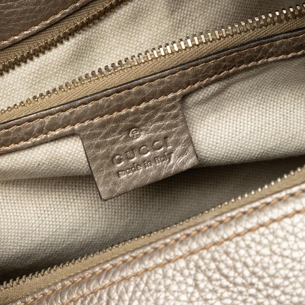 Gucci B Gucci Gold Calf Leather Medium skin Bamboo Shopper Boston Bag Italy