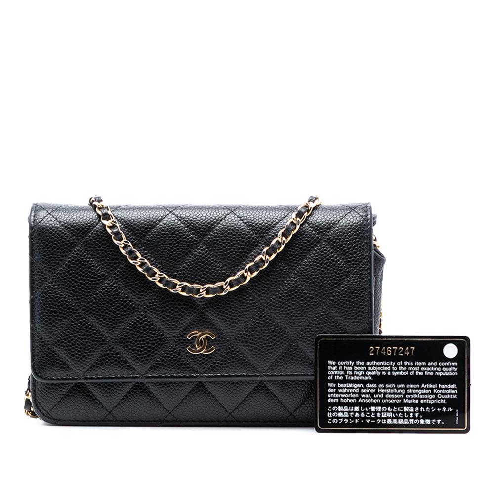 Chanel B Chanel Black Caviar Leather Leather CC Quilted Caviar Wallet on Chain Italy