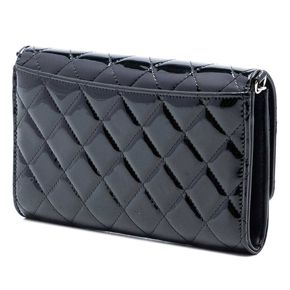 Chanel AB Chanel Black Patent Leather Leather Classic Patent Wallet On Chain Italy