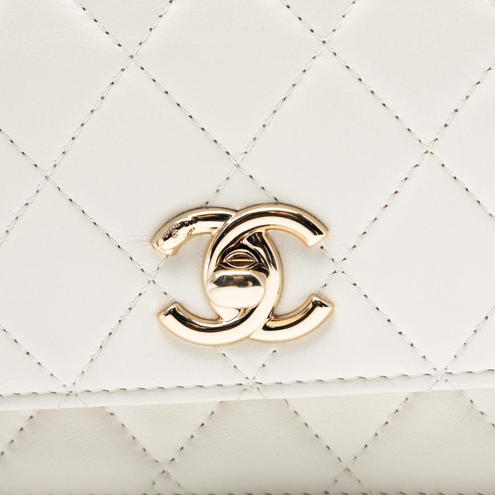 Chanel AB Chanel White Lambskin Leather Leather Mini Quilted Lambskin Trendy CC Wallet On Chain Italy