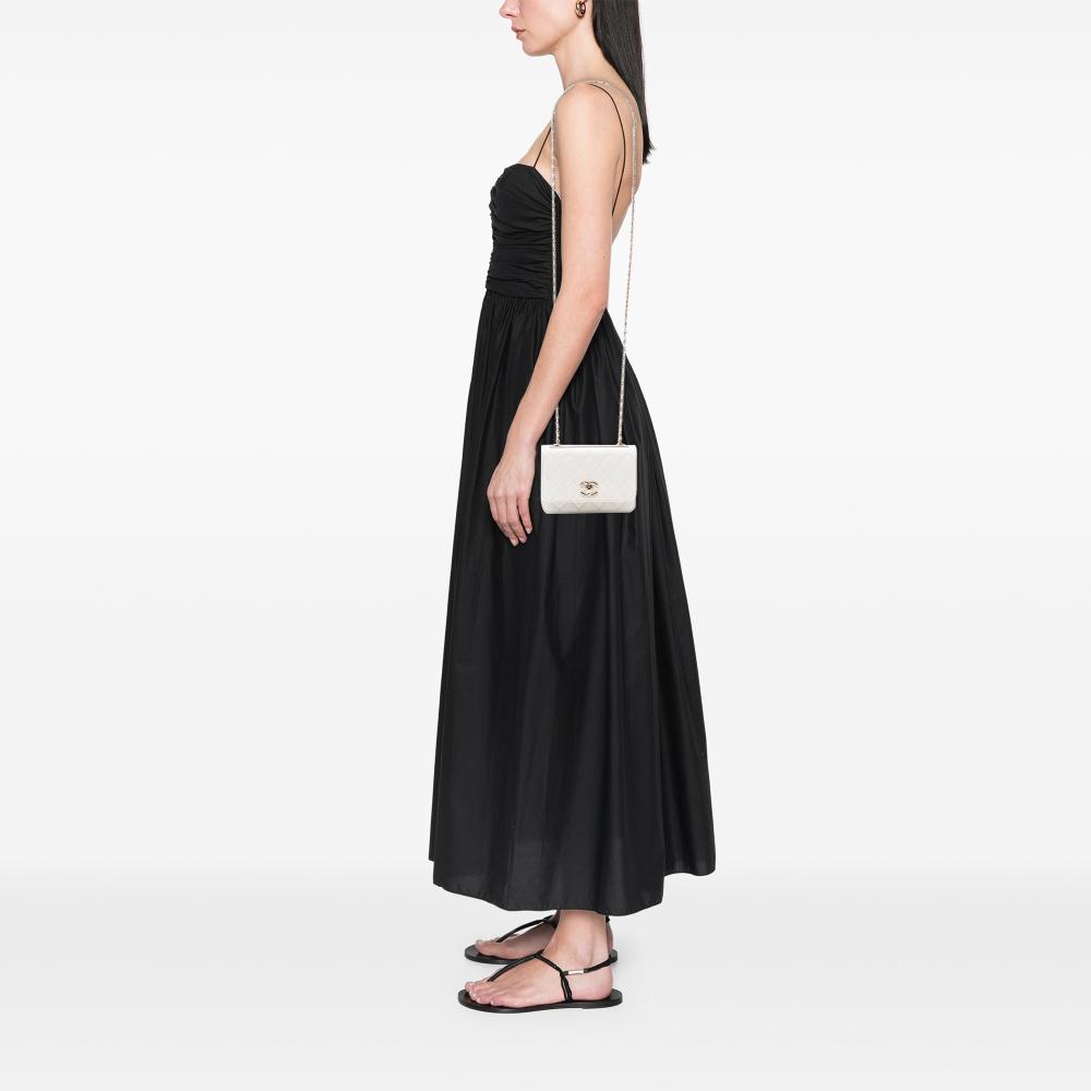 Chanel AB Chanel White Lambskin Leather Leather Mini Quilted Lambskin Trendy CC Wallet On Chain Italy