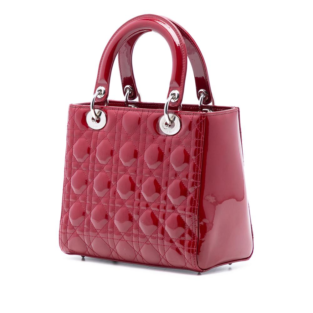 Christian Dior B Dior Red Dark Red Patent Leather Leather Medium Patent Cannage Lady Dior France