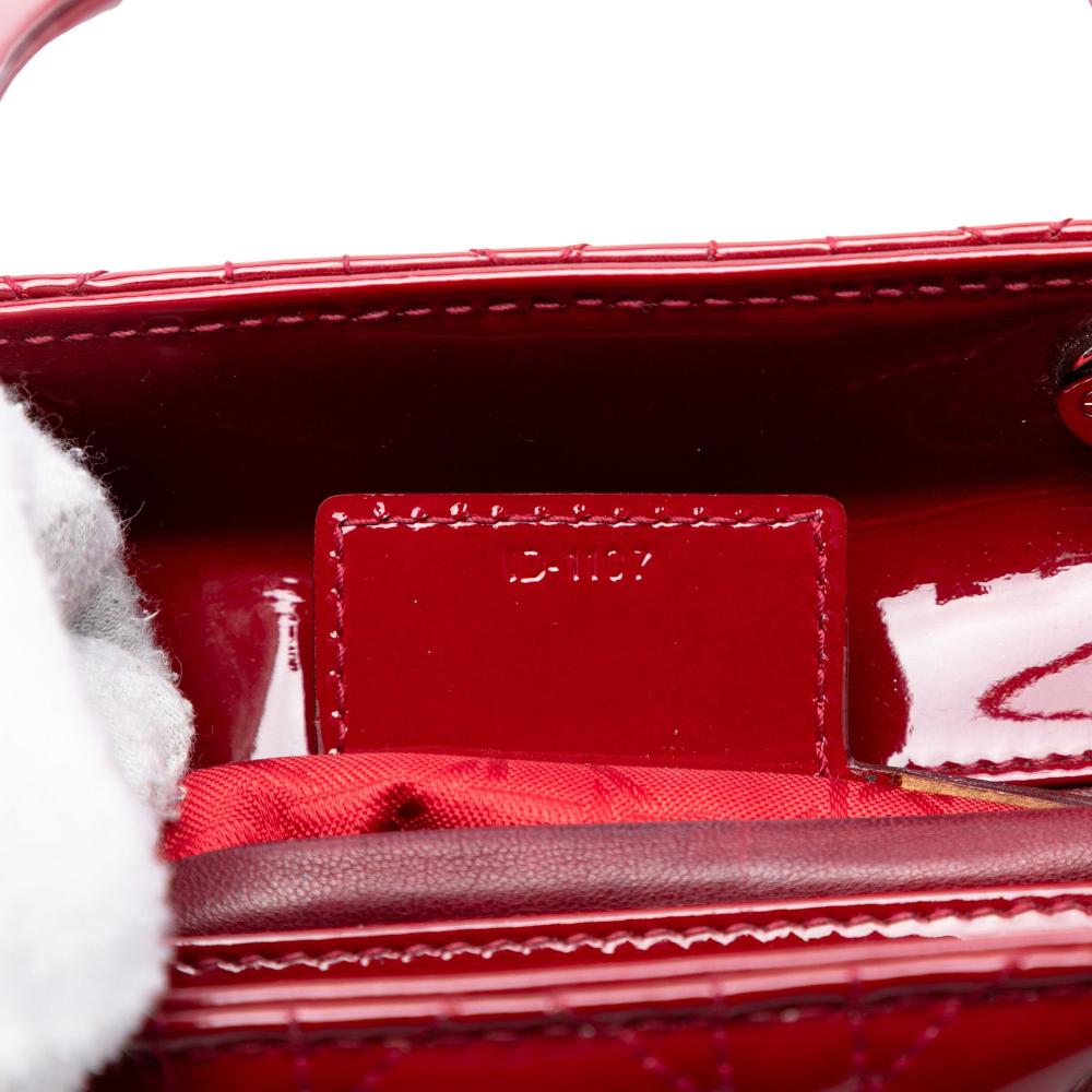 Christian Dior B Dior Red Dark Red Patent Leather Leather Medium Patent Cannage Lady Dior France