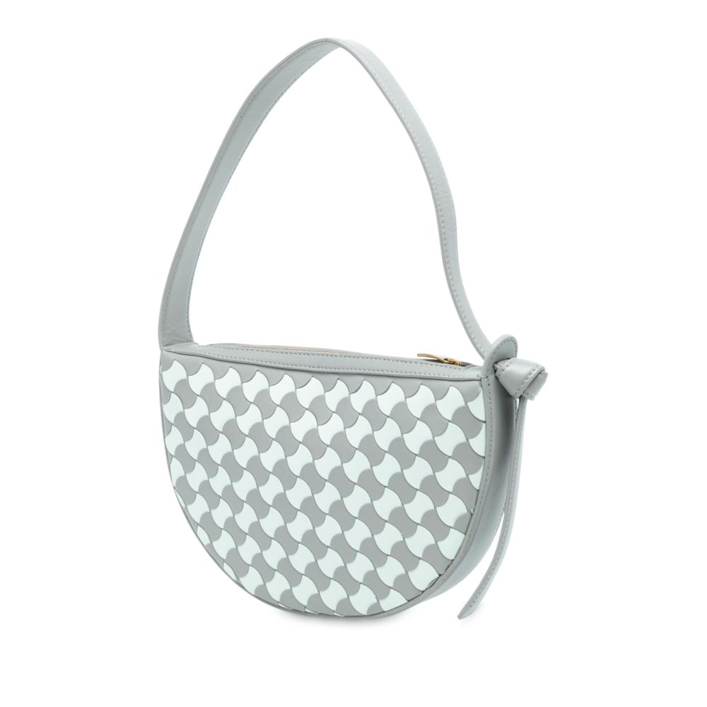 Bottega Veneta AB Bottega Veneta Gray with Blue Light Blue Calf Leather Mini Intrecciato Sunrise Hobo Italy