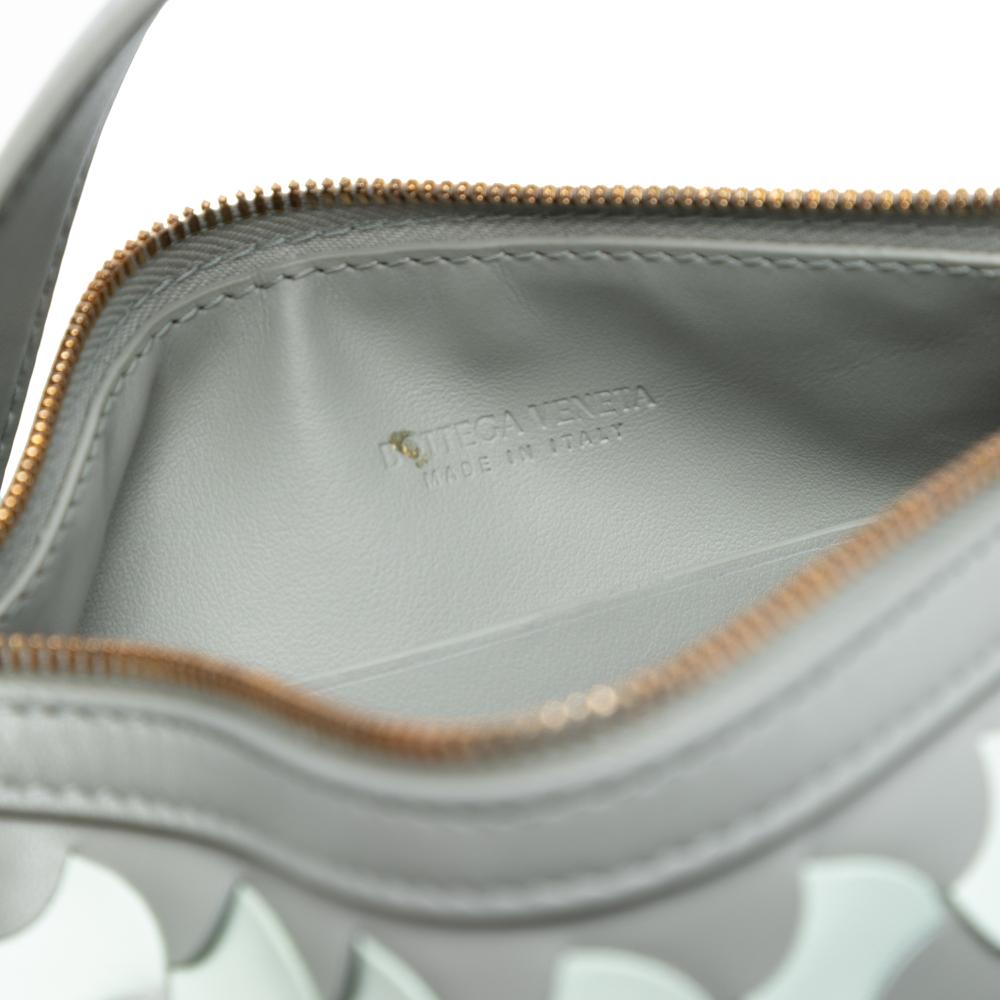 Bottega Veneta AB Bottega Veneta Gray with Blue Light Blue Calf Leather Mini Intrecciato Sunrise Hobo Italy