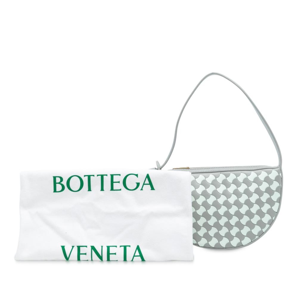 Bottega Veneta AB Bottega Veneta Gray with Blue Light Blue Calf Leather Mini Intrecciato Sunrise Hobo Italy