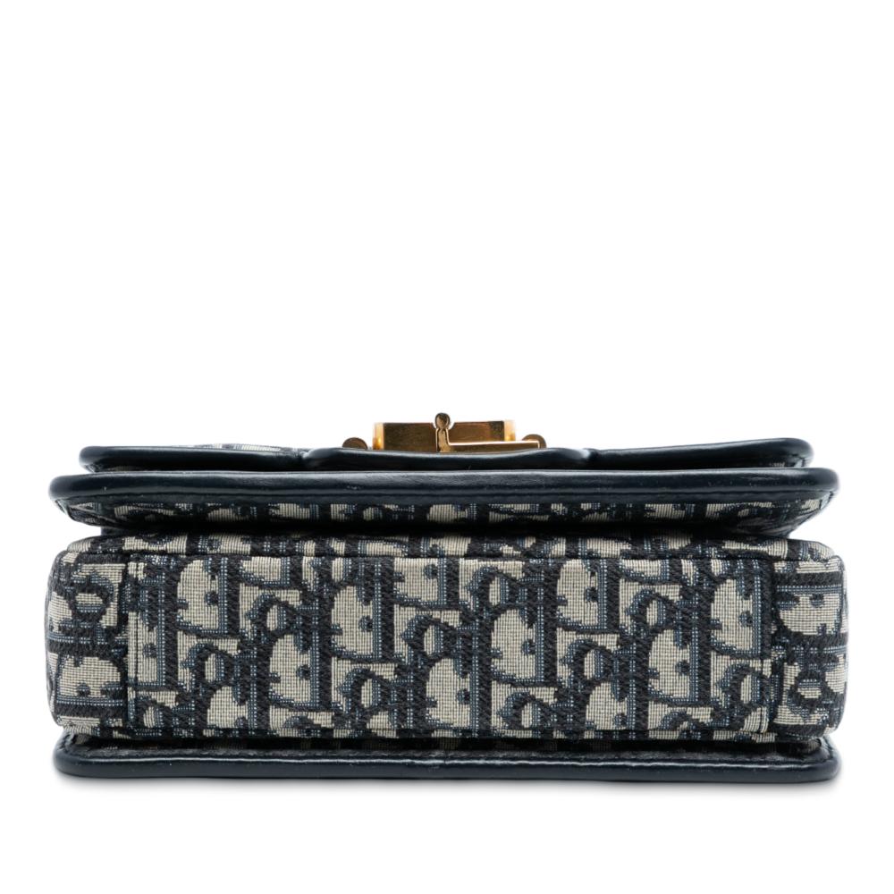 Christian Dior B Dior Blue Canvas Fabric Oblique CD Lock Chain Flap Crossbody Italy