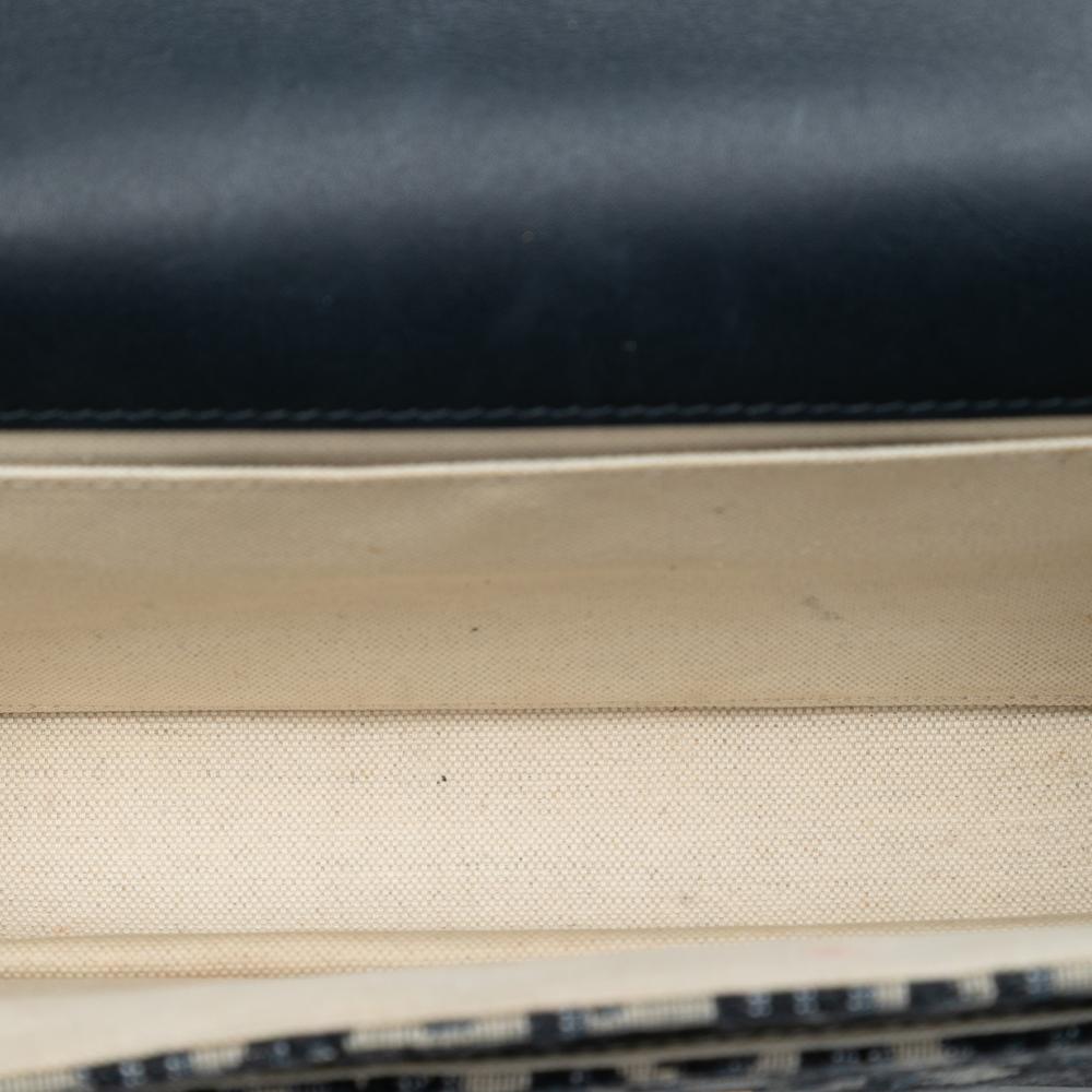 Christian Dior B Dior Blue Canvas Fabric Oblique CD Lock Chain Flap Crossbody Italy