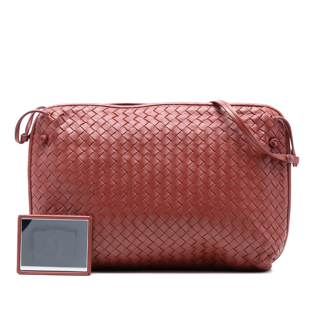 Bottega Veneta B Bottega Veneta Red Indian Red Nappa Leather Leather Large Nappa Intrecciato Nodini Crossbody Italy