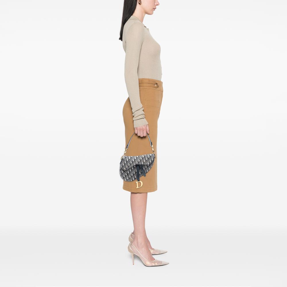 Christian Dior B Dior Blue Canvas Fabric Oblique Saddle Bag Italy