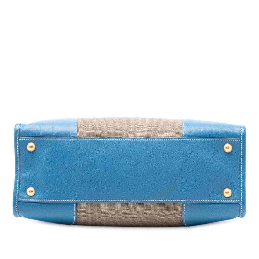 Prada AB Prada Brown Light Brown Canvas Fabric Saffiano Trimmed Canapa Logo Double Zip Satchel Turkey