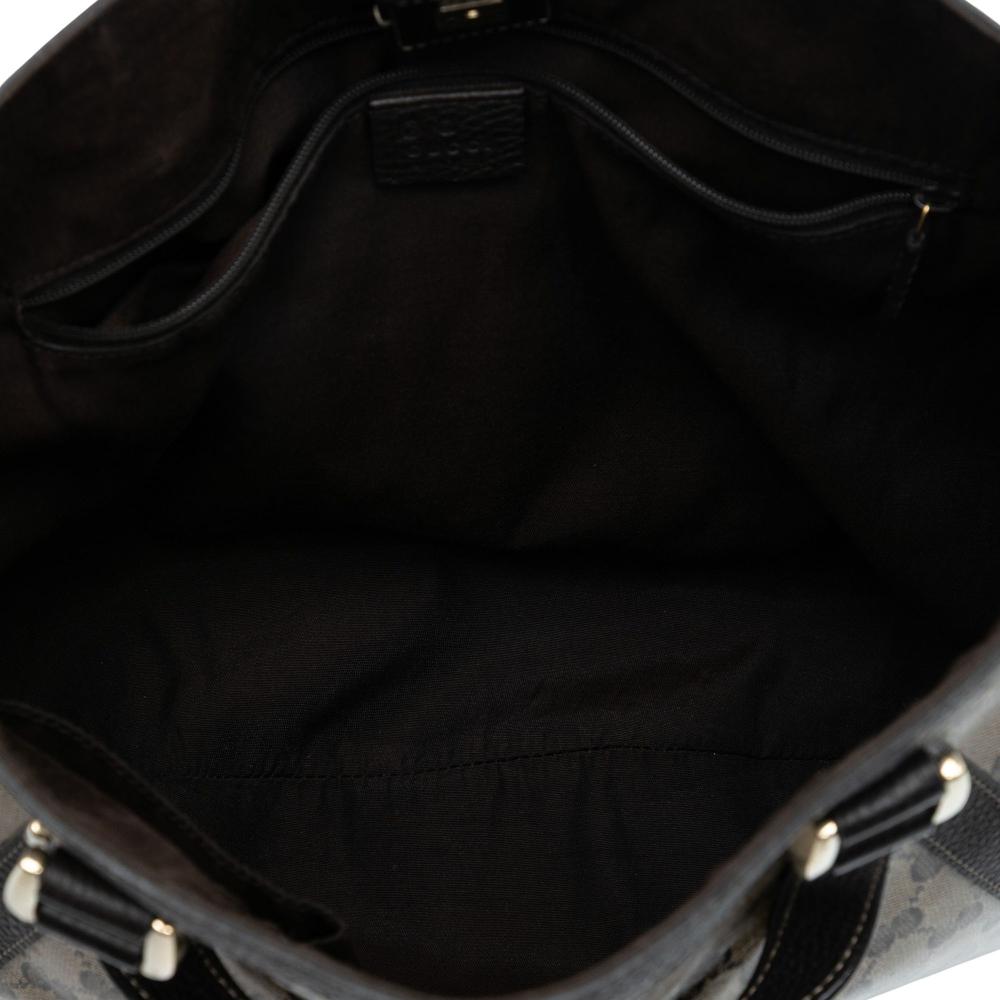 Gucci B Gucci Brown Beige Coated Canvas Fabric GG Crystal Abbey D Ring Convertible Tote Italy