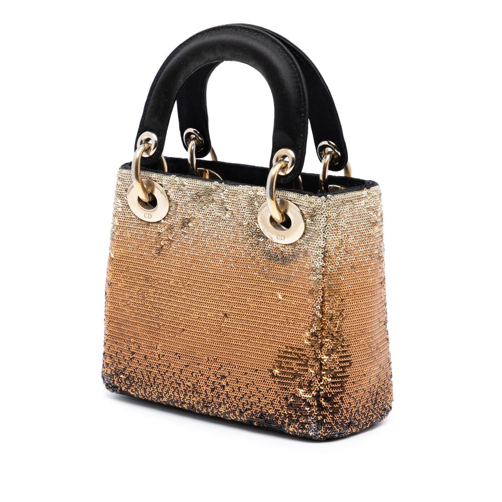 Christian Dior B Dior Gold Satin Fabric Mini Sequin Gradient Lady Dior Italy