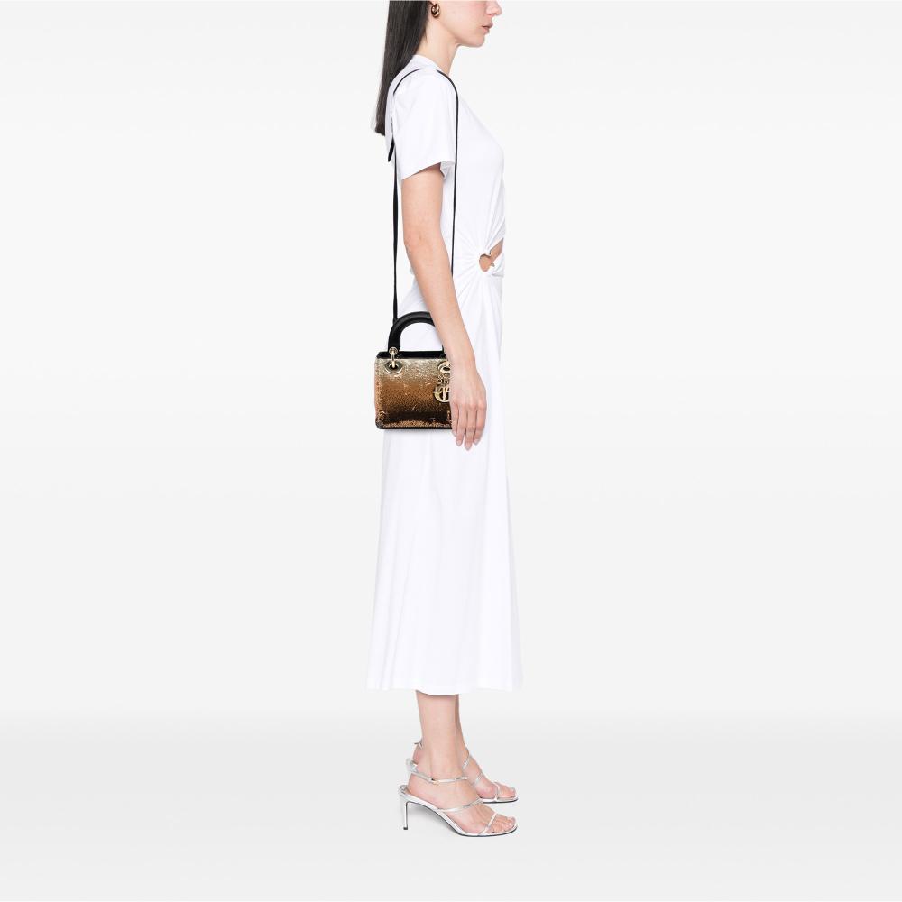 Christian Dior B Dior Gold Satin Fabric Mini Sequin Gradient Lady Dior Italy