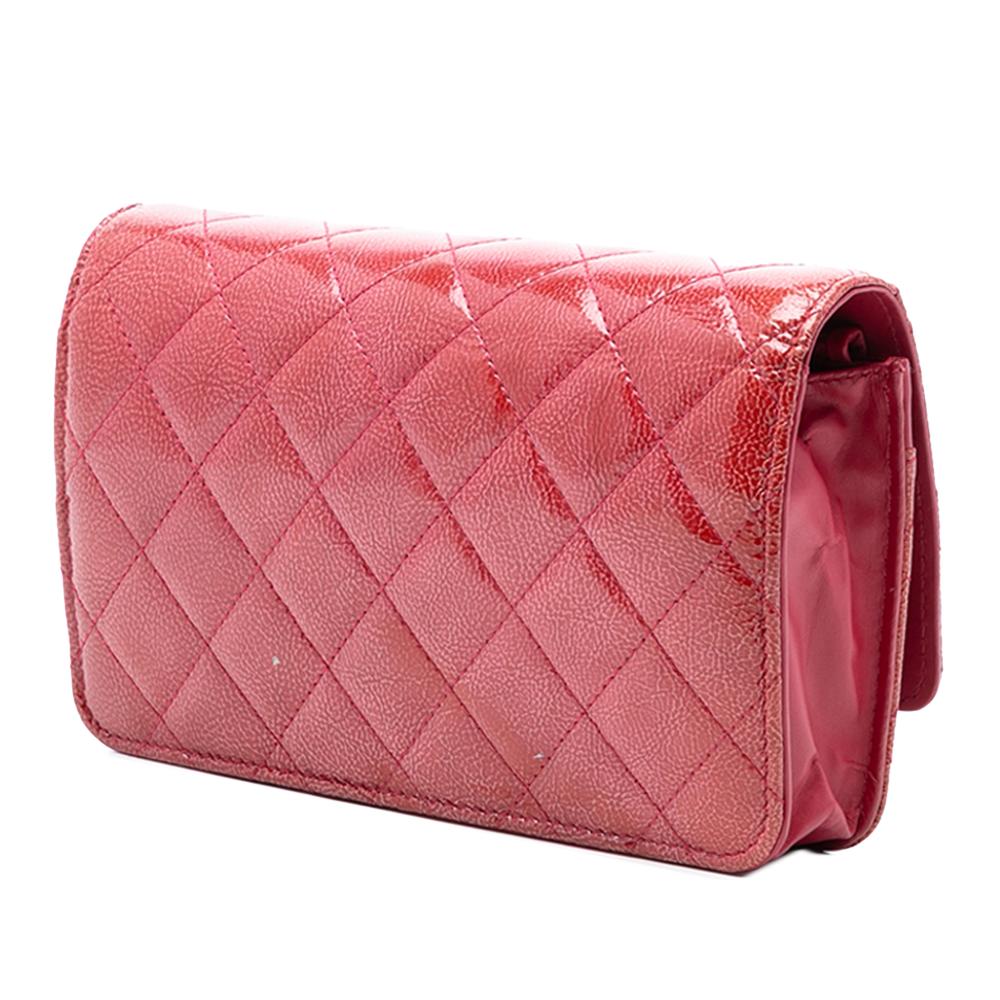 Chanel AB Chanel Red Goatskin Leather Paris Dallas CC Quilted Patent Wallet on Chain Italy