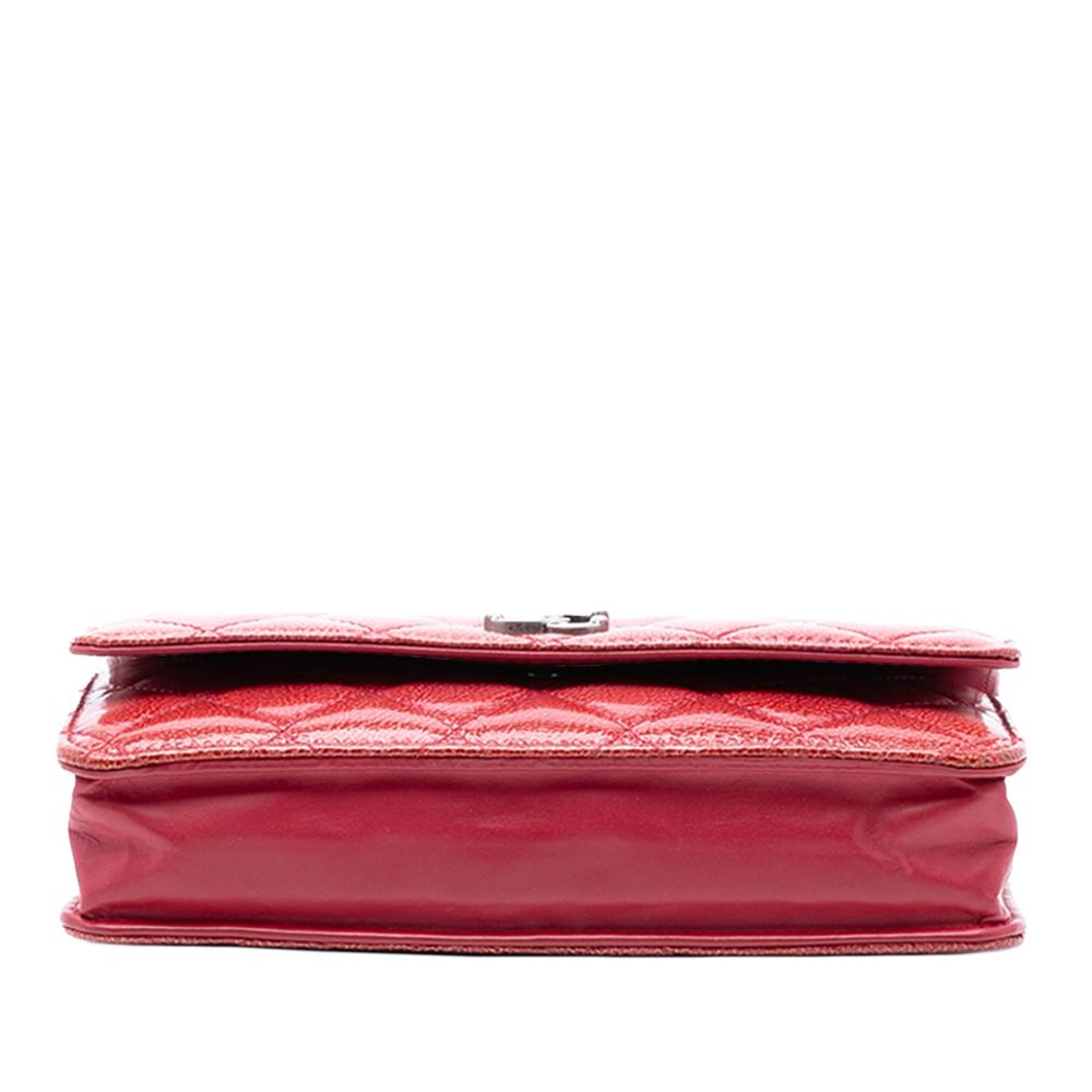 Chanel AB Chanel Red Goatskin Leather Paris Dallas CC Quilted Patent Wallet on Chain Italy