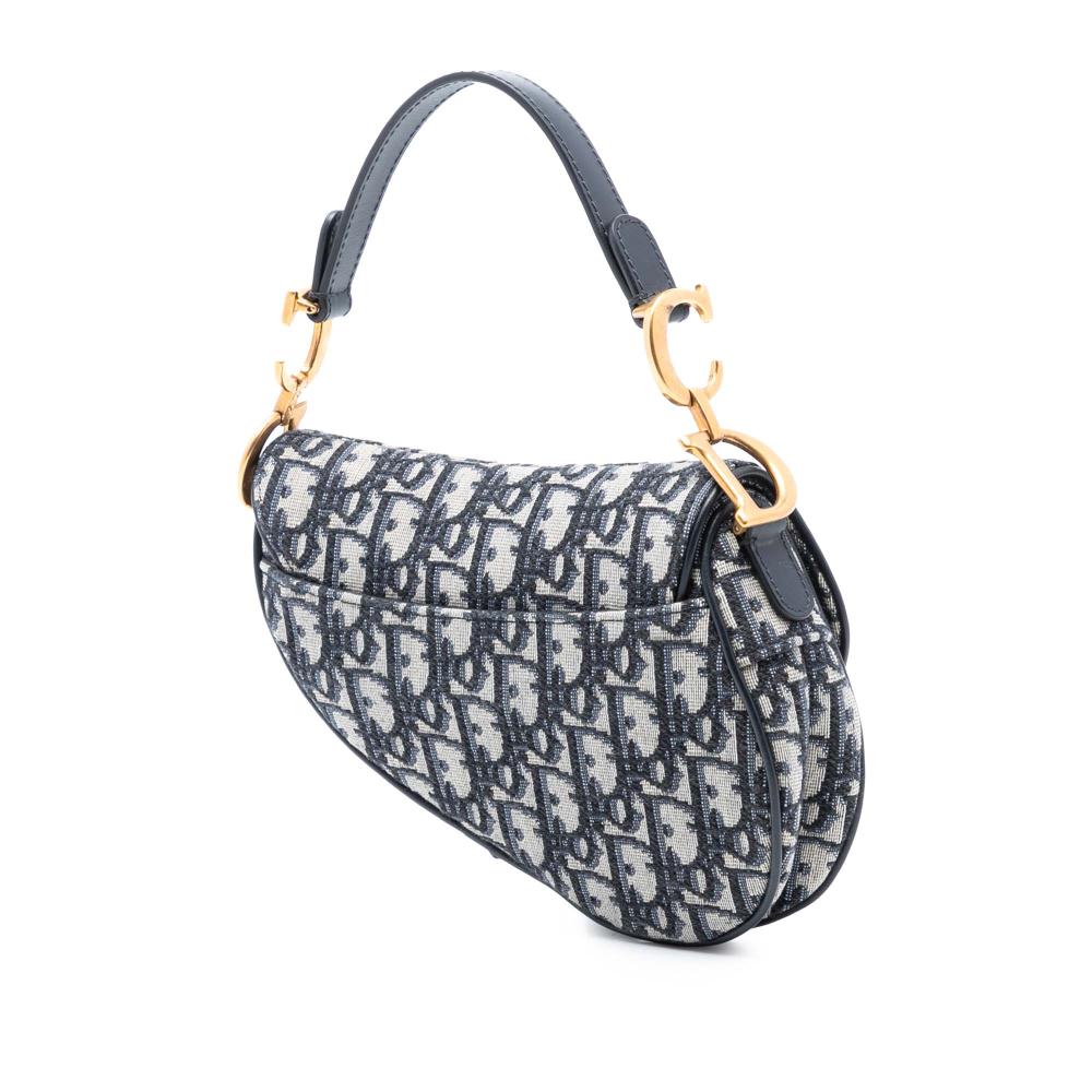 Christian Dior AB Dior Blue Navy Canvas Fabric Mini Oblique Saddle Bag Italy