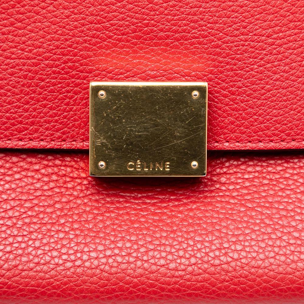 Celine B Celine Red Calf Leather Medium Trapeze Satchel Italy