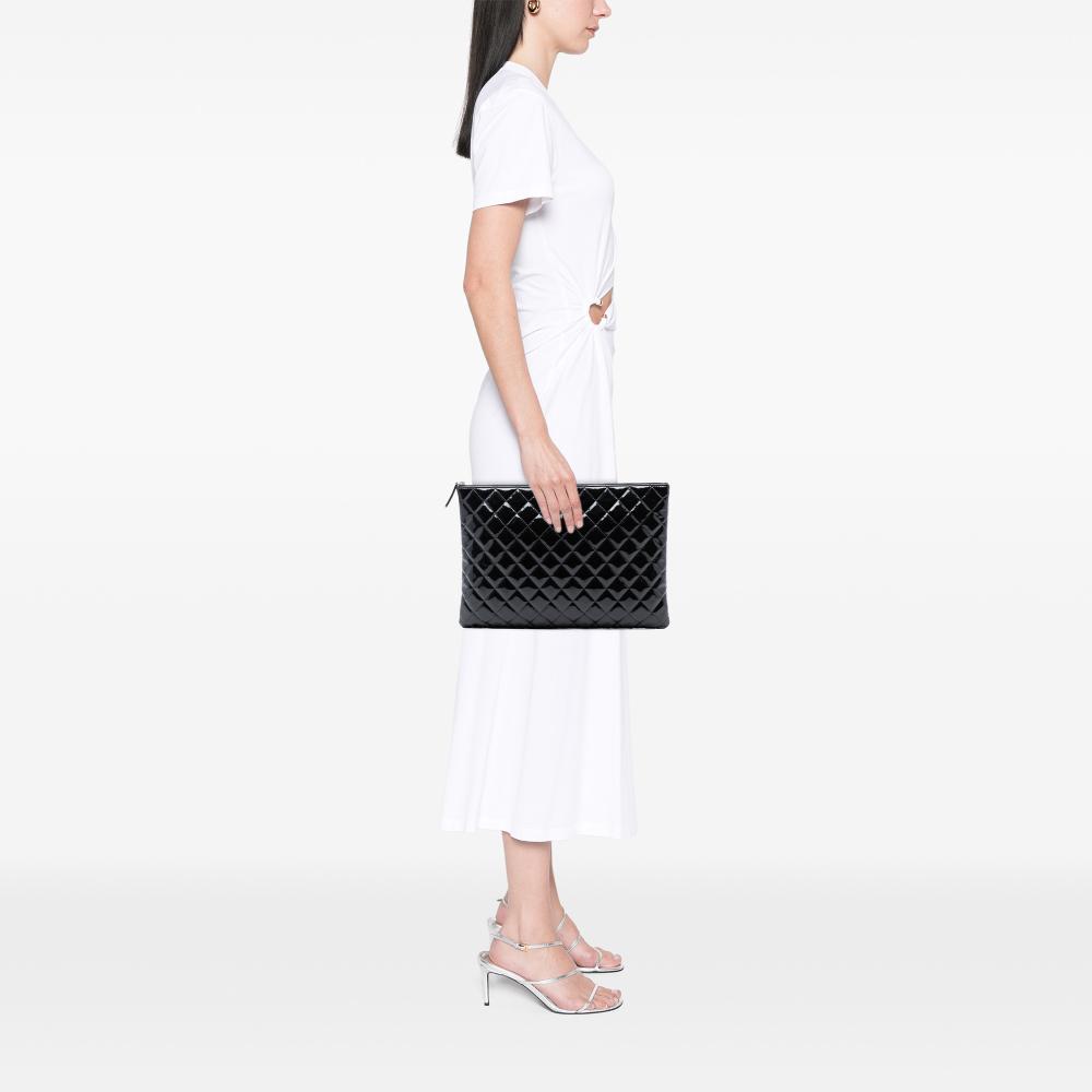 Chanel AB Chanel Black Patent Leather Leather Large Quilted Patent O Case Clutch Italy